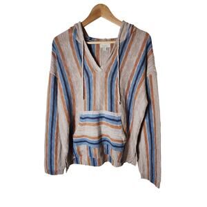 LUCKY BRAND Blue Orange Tan Baja Hippie Boho Hoodie SZ M